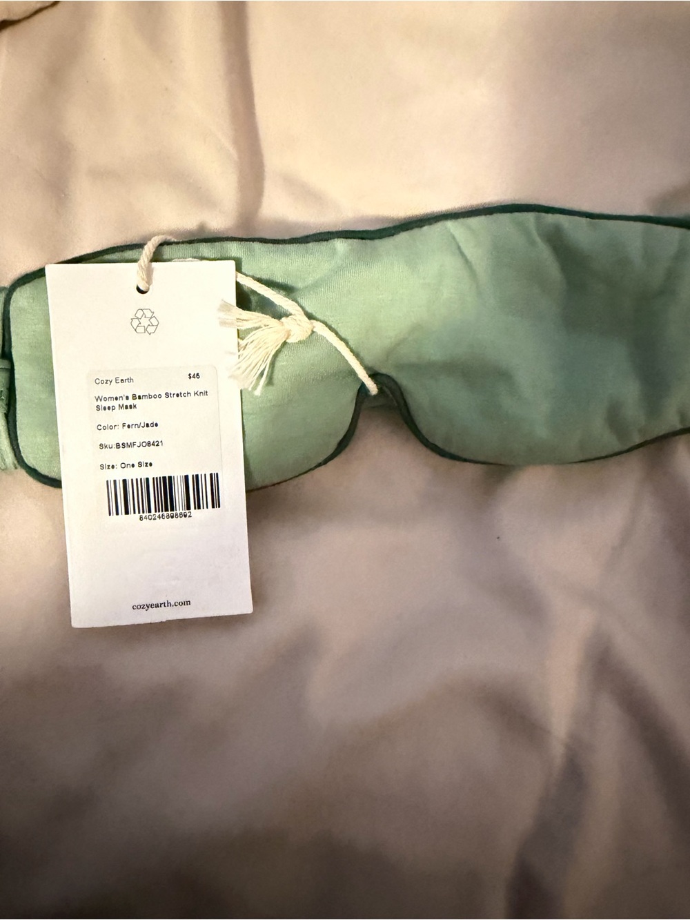Cozy Earth Women's Bamboo Stretch Knit Sleep Mask in Fern/Jade